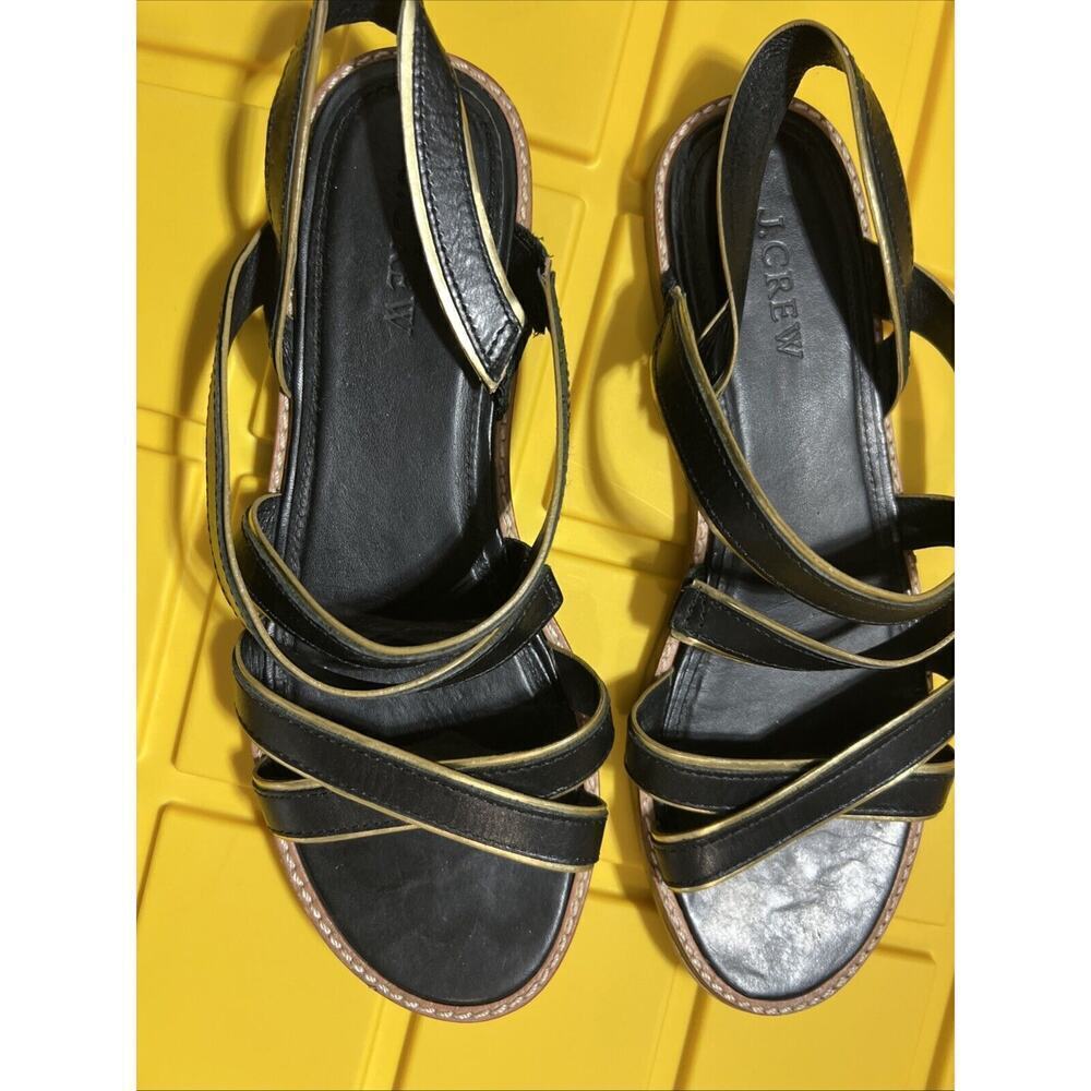 J.CREW MACKENZIE METALLIC-TRIM SANDALS SIZE 7.5 BLACK